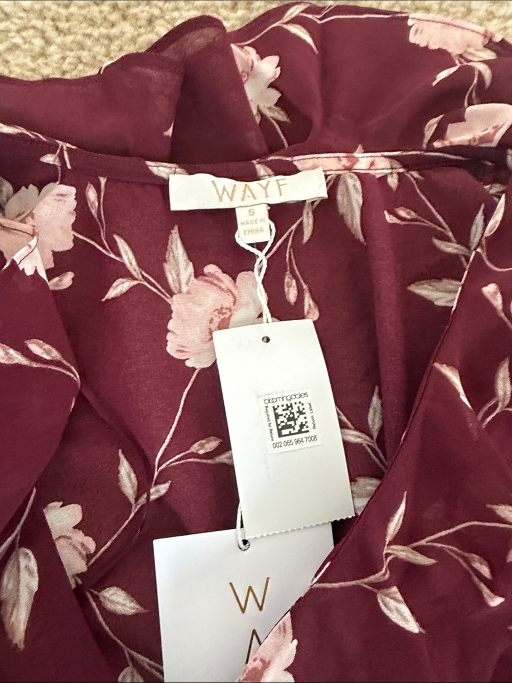 Wayf Burgundy Floral Blouse
